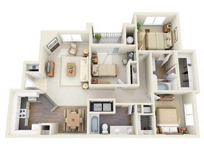 Morisot 3 Bedroom 2 Bathroom 3D Floor Plan Morisot 3 Bedroom 2 Bathroom 3D Floor Plan
